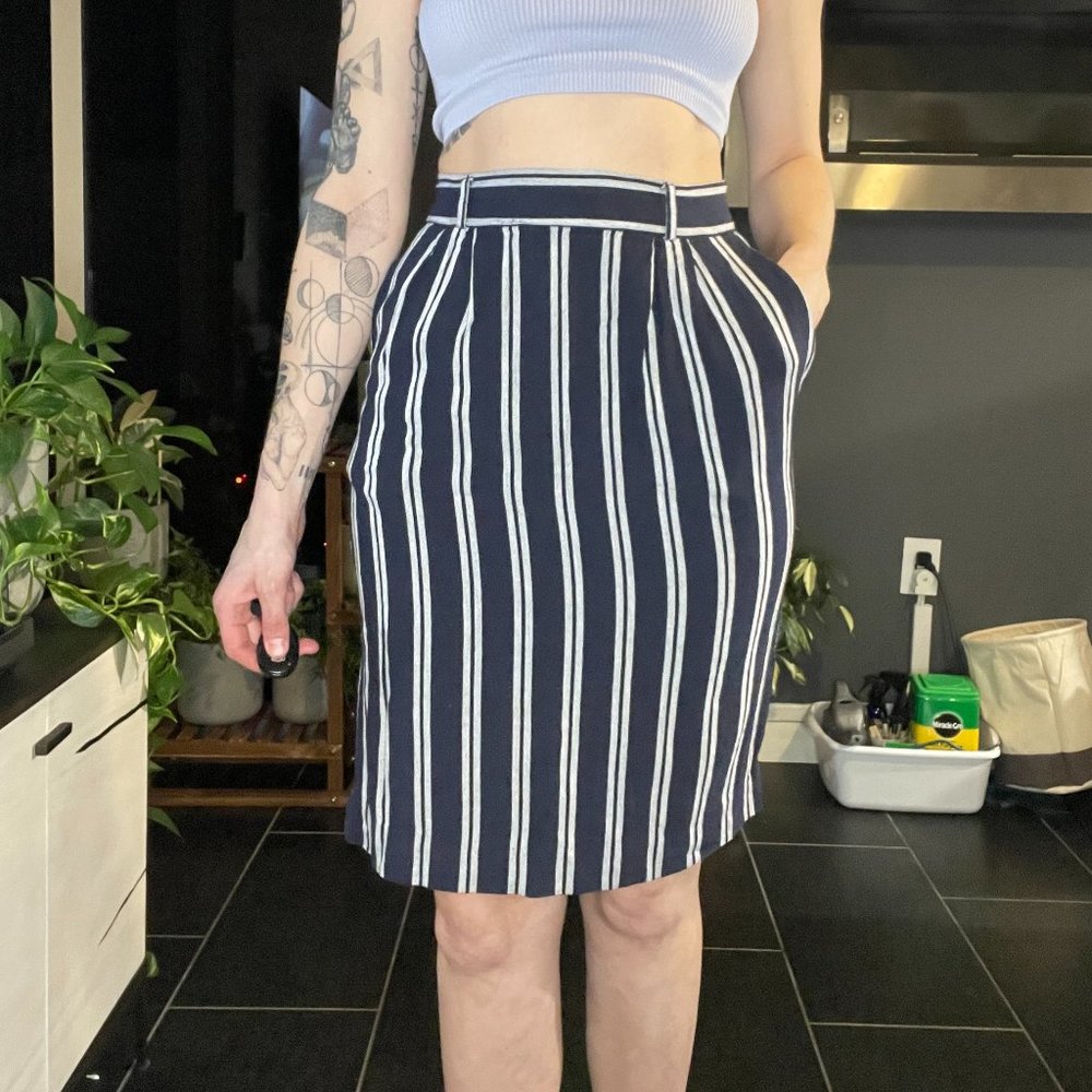 Vintage Navy & White Striped Pencil Skirt